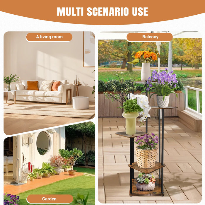 5-Tier Metal and Wood Plant Stand — Indoor/Outdoor Flower Pot Shelf (106.5×30×30cm)