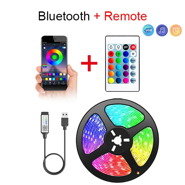 LED Strip Light 5050 SMD 5V Modell - Tape Bluetooth USB Fleksibel Lampe Bånd med Selvheftende Bakside - Perfekt Belysningsløsning for TV & Skrivebord