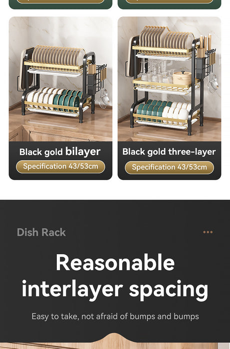 2/3-Tier Stainless Steel Dish Rack with Utensil Holder — Compact Rustproof Countertop Drainer
