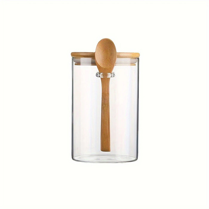 Borosilicate Glass Storage Jar with Bamboo Lid & Spoon, 620ml