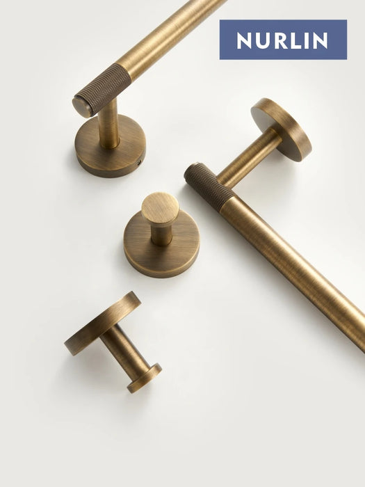 Brass Knurled Antique Bronze Bathroom Hardware – Towel Rack, Toilet Roll Holder & Hook