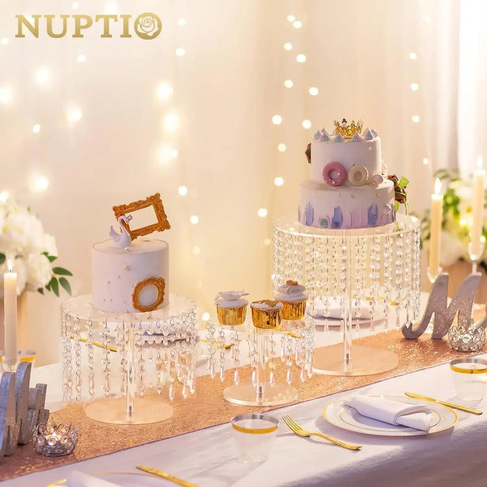 Acrylic Circular Cake & Cupcake Display Stand with Crystal Chandelier for Weddings & Parties