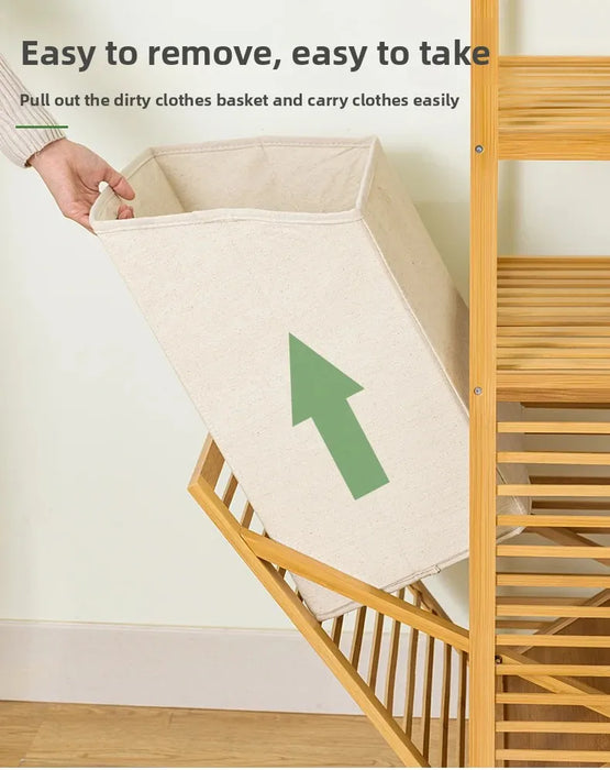 3/4-Tier Bamboo Laundry Hamper & Bathroom Rack with Pull-Out Shelves