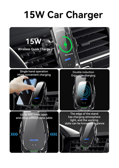 15W Qi Wireless Car Vent Phone Holder – Fast Charging & Auto Grip