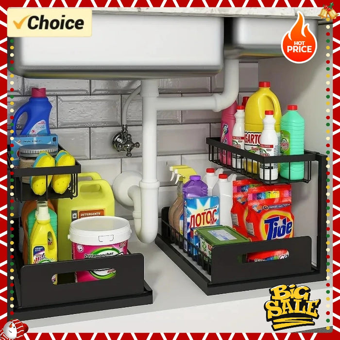 Double-Layer Sliding Under-Sink Shelf – Pull-Out Cabinet Storage for Kitchen & Bathroom