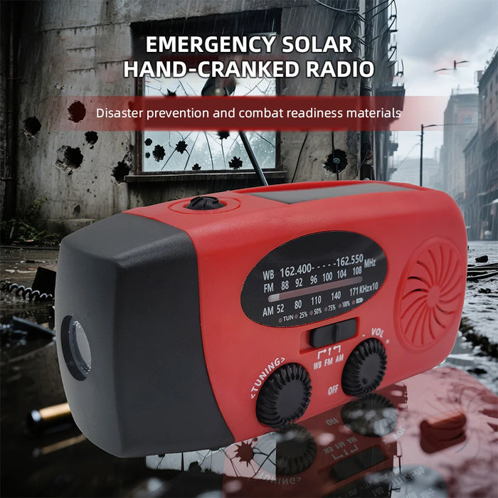 Hand-cranked Solar Power Generator Radio Flashlight — FM AM WB NOAA Power Bank