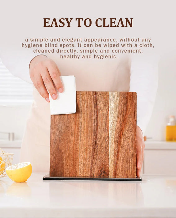 Acacia Wood Magnetic Knife Block with Stainless Steel Base