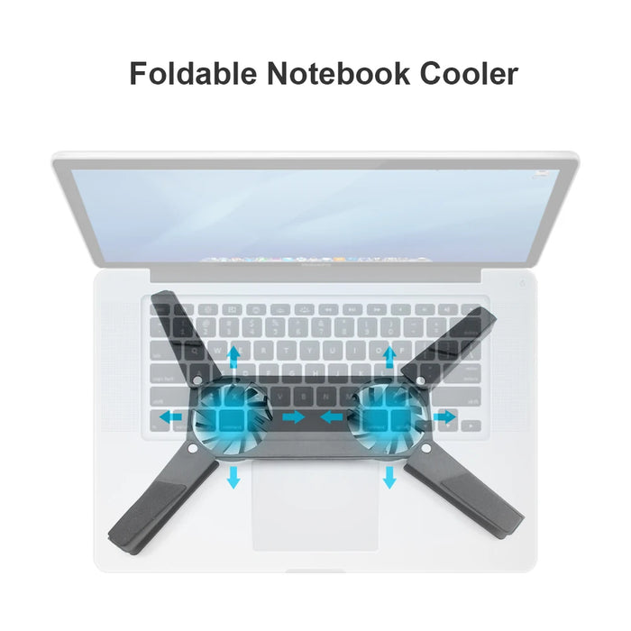 Foldable Laptop Cooler with Dual 60mm Fans — USB-Powered Stand for 7–15-inch Notebooks