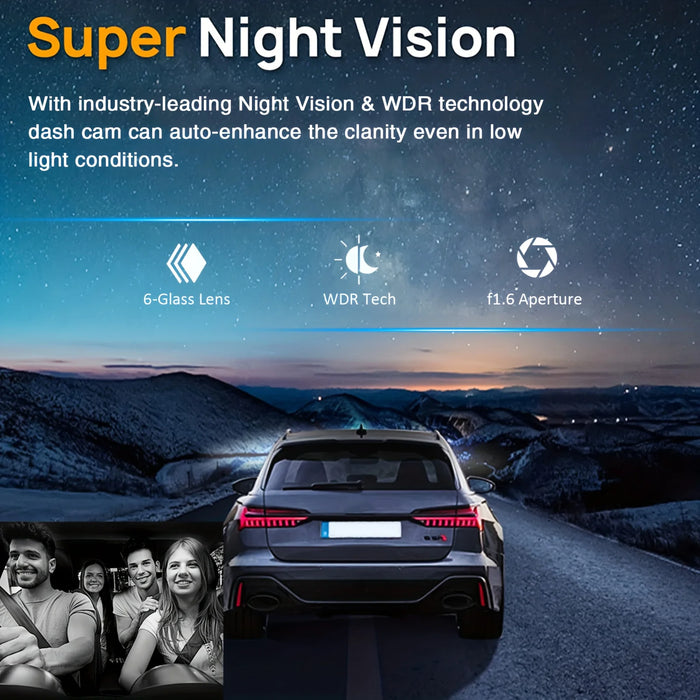 1080p Dual‑Lens Dash Cam with Wi‑Fi — Front & Cabin, Night Vision, Loop Recording