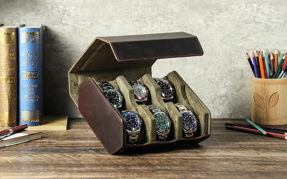 Vintage Genuine Leather Watch Roll Travel Case — 1/2/3/4/6/8 Slot Organiser