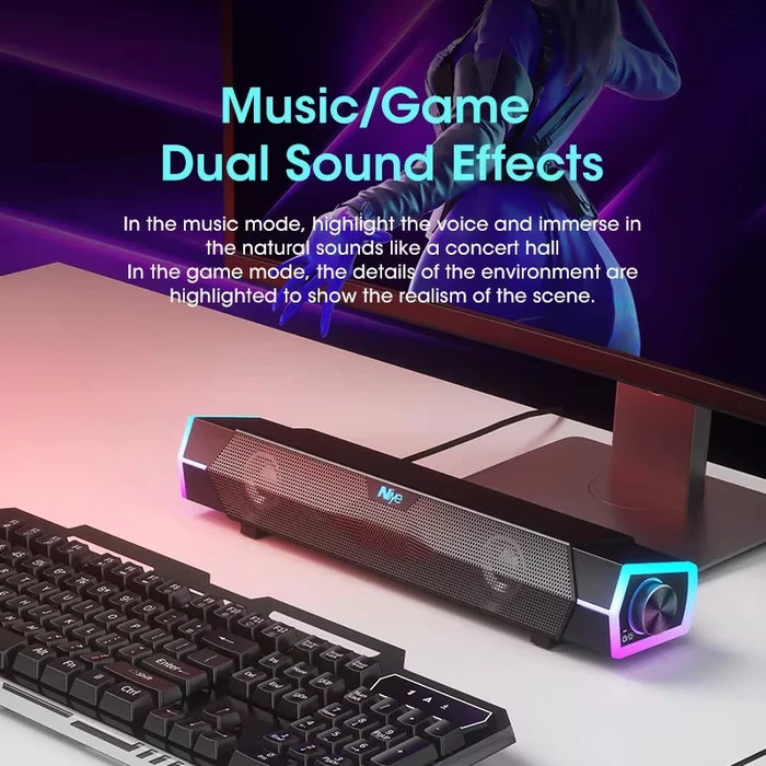 Bluetooth 5.0 & Wired USB Soundbar — 4D Surround Stereo with Subwoofer for Laptop PC
