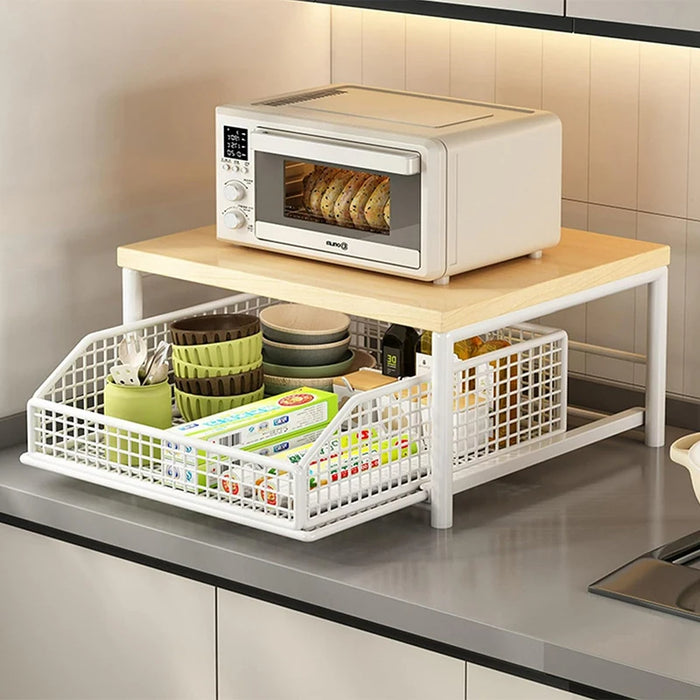 2026 Kitchen Countertop Organiser Rack — Pull-Out Shelf for Microwave, Coffee Machine & Printer