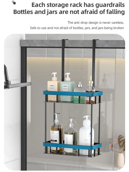 QH Dual-Tier Shower Caddy — Metal & Plastic Bathroom Shelf (Wall or Over-Door)