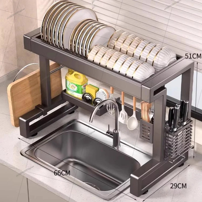 Over‑Sink Dish Drying Rack with Utensil Holder — Stainless Steel, Matt Black
