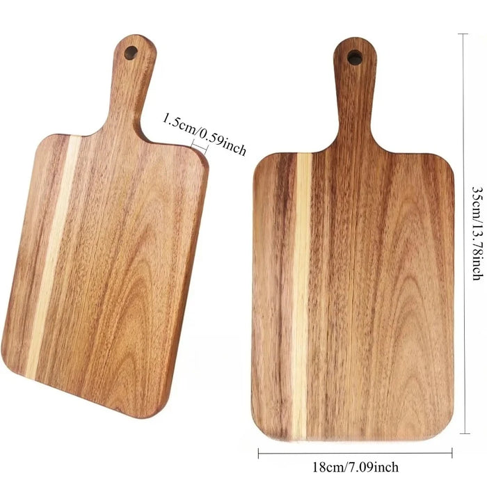Acacia Wood Rectangular Cutting Board with Handle — Double-Sided, 35×18×1.5 cm