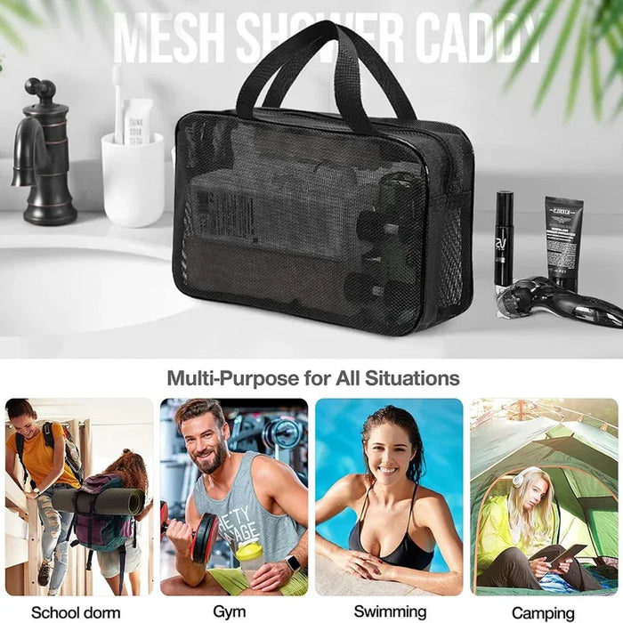 Dual‑Zip Mesh Toiletries Bag — Shower Caddy, Large Capacity (S & M)