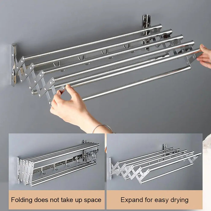 Wall-Mounted Foldaway Clothes Drying Rack - Expandable Stainless Steel