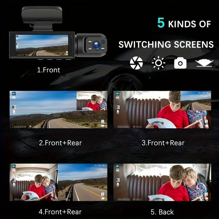 1080p Dual‑Lens Dash Cam with Wi‑Fi — Front & Cabin, Night Vision, Loop Recording