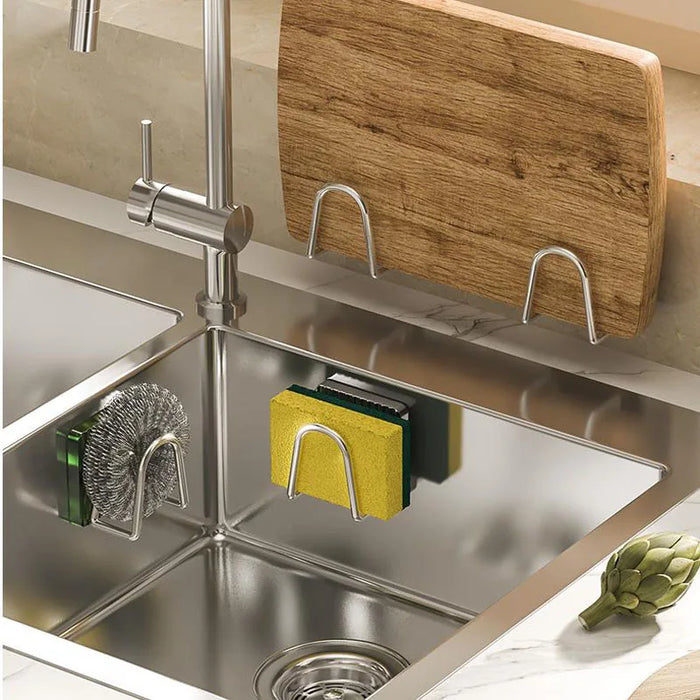 Adhesive 304 Stainless Steel Sink Sponge Holder — Brushed Peel‑and‑Stick Organiser
