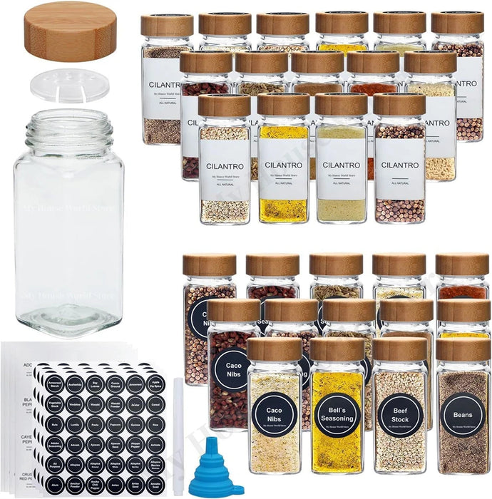 13-piece Glass Spice Jars with Bamboo Lids, 120ml Square Seasoning Jars with Shaker Lids, Labels & Funnel