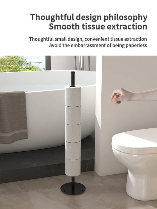 Foldable Floor-Standing Toilet Roll Holder with Reinforced Base, Standalone Dispenser