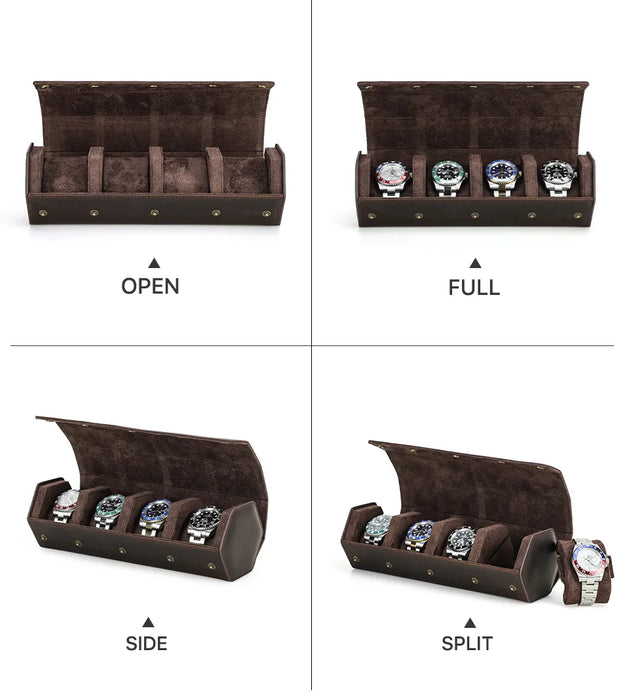 Vintage Genuine Leather Watch Roll Travel Case — 1/2/3/4/6/8 Slot Organiser