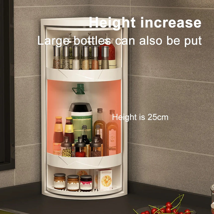 Rotating Adjustable Multi‑Tier Kitchen Corner Shelf – PP Spice & Bottle Organiser