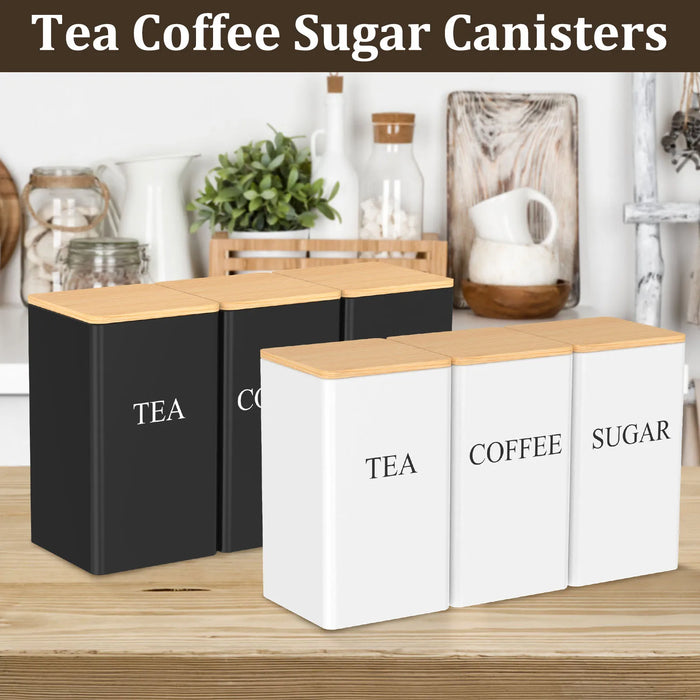 3‑Piece Coffee, Tea & Sugar Canister Set — Stainless Steel with Airtight Bamboo Lids