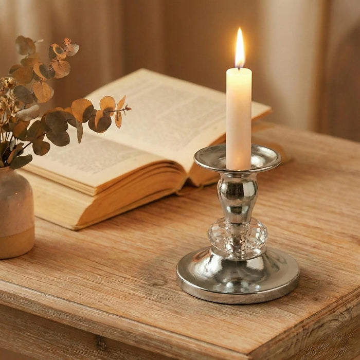 Pair of Gold Metal Taper Candle Holders — Vintage Brass Finish, 8.5 cm
