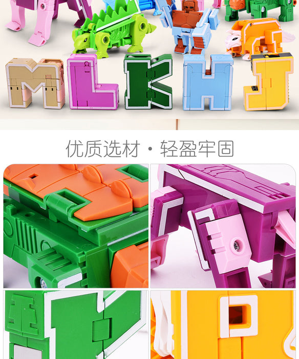 GUDI 26-piece A–Z Transforming Alphabet Robot & Dinosaur Building Block Toys