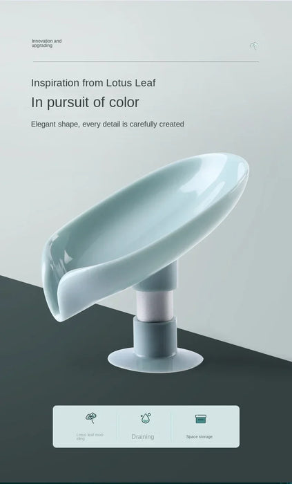 Leaf-Shaped Drain Soap Holder with Suction Cup – Grey Soap Box & Drying Rack (1pc)