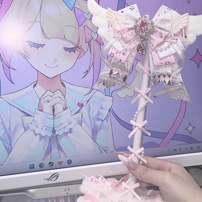 Pink Lace Angel Wings Headphone Stand — Kawaii Gaming Headset Holder