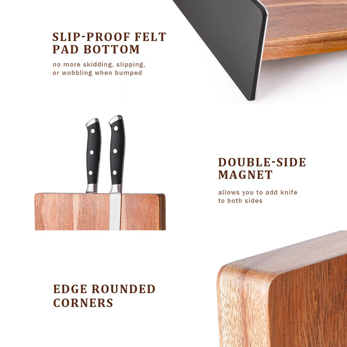 Acacia Wood Magnetic Knife Block with Stainless Steel Base