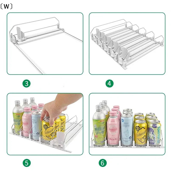 Canned Beverage Push Rack — Self-Pushing Fridge & Counter Organiser (310/380/410mm)