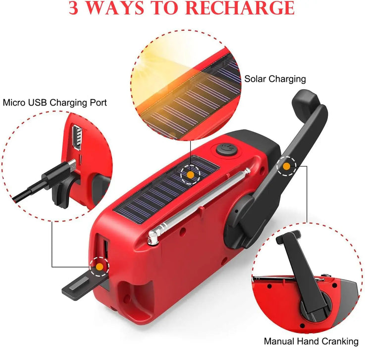 2000mAh Hand‑Crank Emergency Radio with LED Torch, USB & Solar Charging