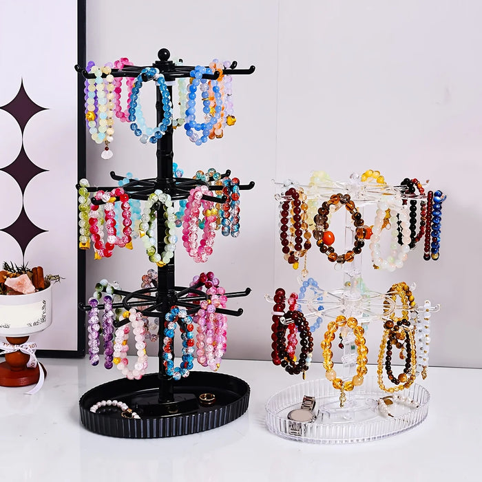 Rotatable 2- or 3-Tier Jewellery Display Stand — 16 or 24 Hooks, Black or Transparent