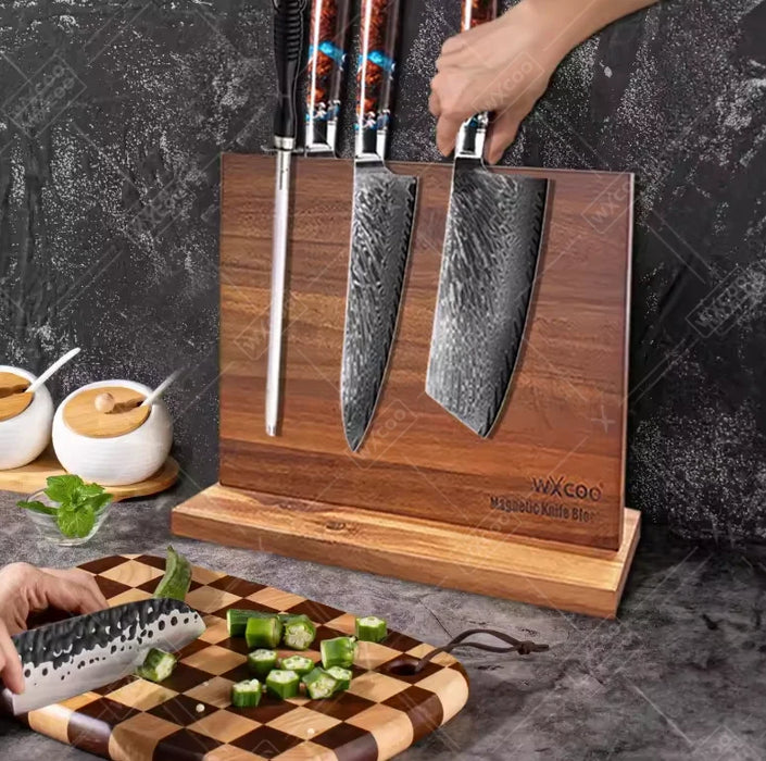 Acacia Wood Universal Knife Block with Removable Bristle Insert