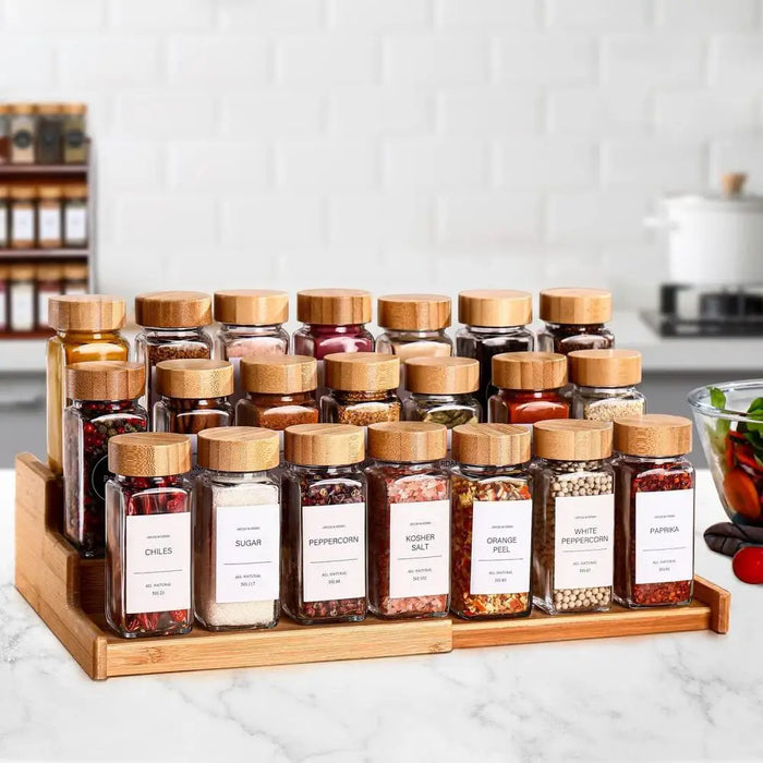13-piece Glass Spice Jars with Bamboo Lids, 120ml Square Seasoning Jars with Shaker Lids, Labels & Funnel