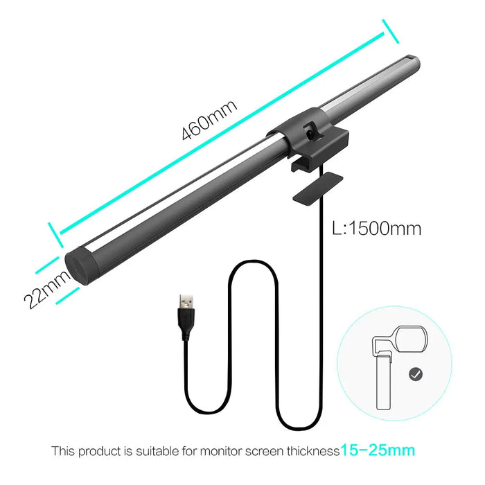 LED Monitor Light Bar — Hanging Screen Lamp, Stepless Dimmable, RGB Option