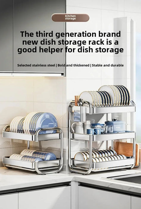 2- or 3-Tier Stainless Steel Dish Rack — Deep Plate & Bowl Drainer