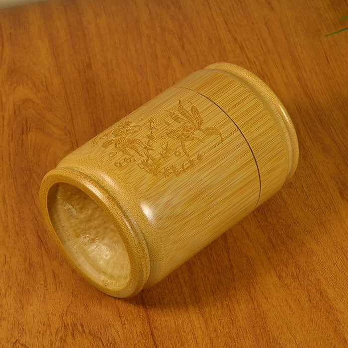 Handmade Bamboo Tea Canister with Sealing Lid — Carved Storage Box