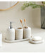 5-Piece Bathroom Accessory Set — Lotion Dispenser, Toothbrush Holder, Tumbler, Soap Dish & Tray (Beige or Grey)