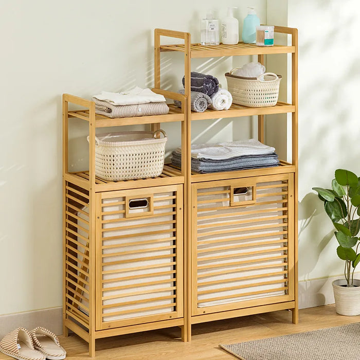 3/4-Tier Bamboo Laundry Hamper & Bathroom Rack with Pull-Out Shelves