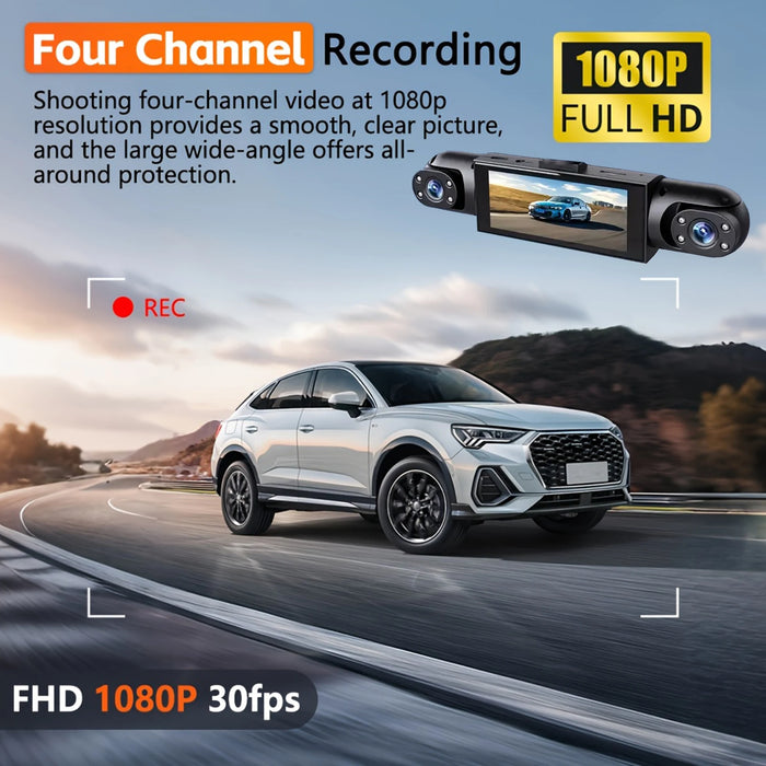 4‑Channel Dash Cam with 170° Front Lens, Night Vision & 24/7 Parking Monitor