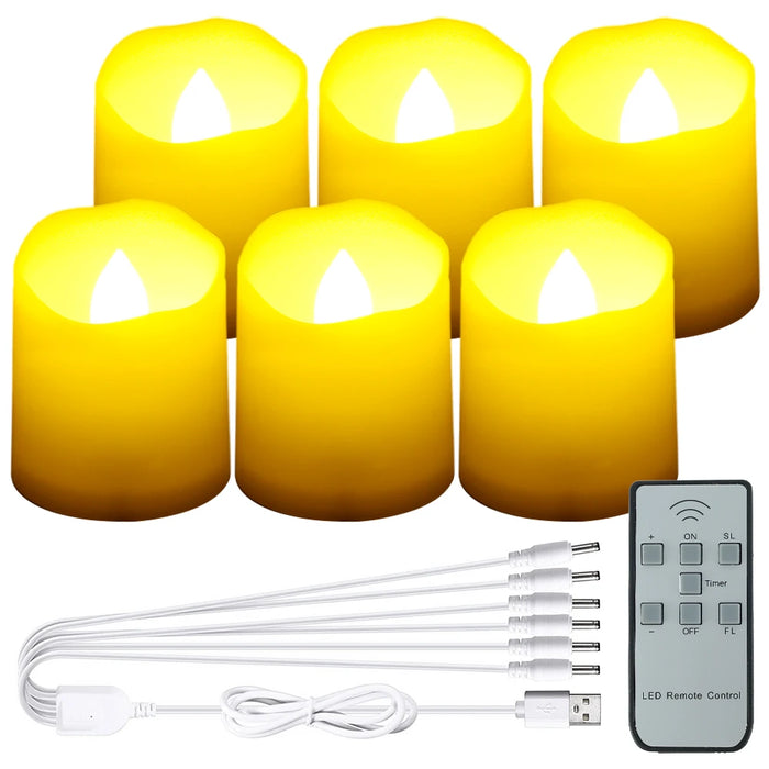 Rechargeable LED Tea Lights 6‑pack — Flameless Flicker, Remote & Timer, USB Multi‑Charge