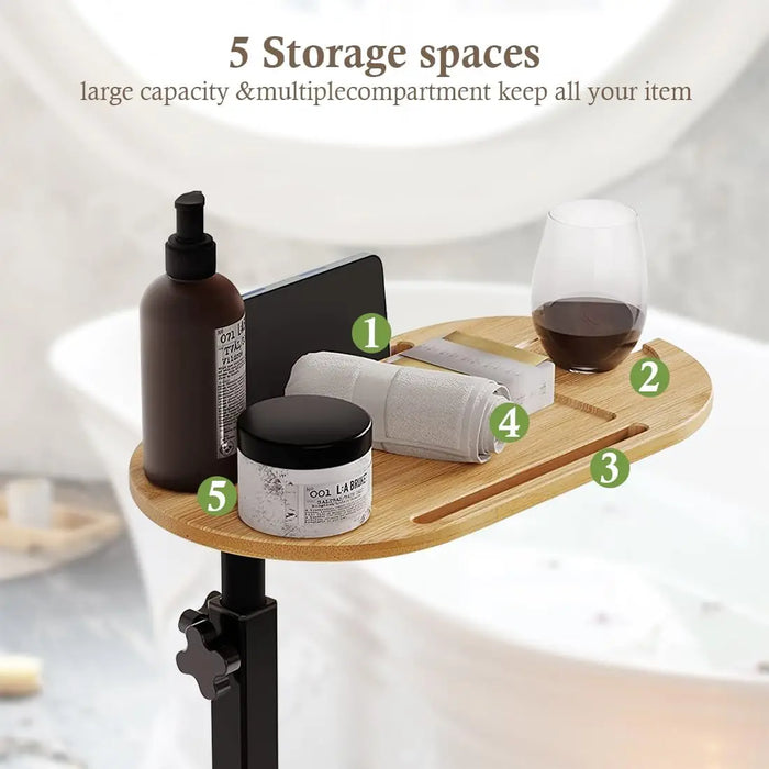 Bamboo Bathtub Side Tray – Height Adjustable Freestanding Bath Caddy