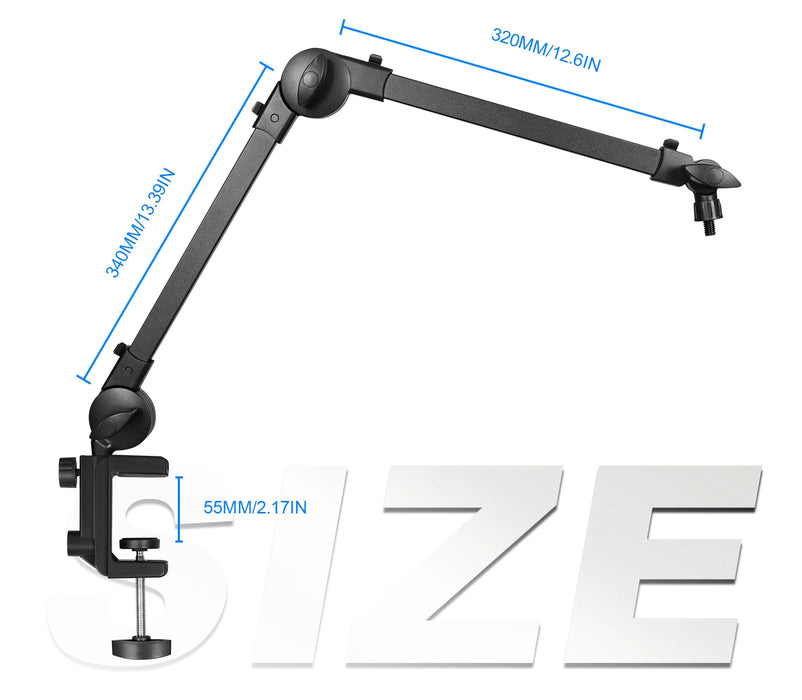 360° Microphone Boom Arm — Adjustable Desktop Mic Stand (Black)