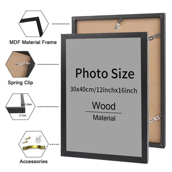 Classic Wood Photo Frame — 21 × 30 cm & 30 × 40 cm, Black or White
