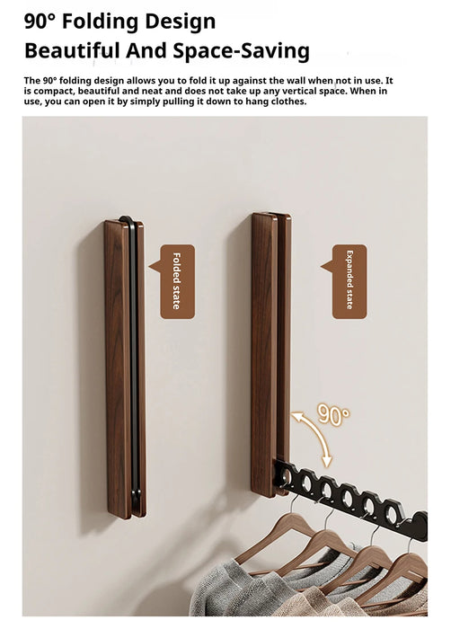 Wood Wall-Mounted Clothes Hanger — Foldable, Space-Saving Drying Rack
