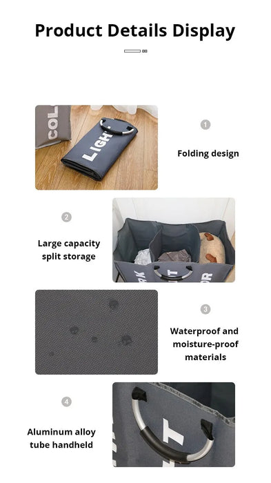 3-Compartment Foldable Laundry Hamper Bag – Waterproof Oxford Fabric